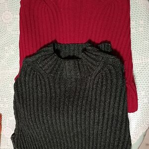 Hillard & Hanson Red and Black Ribbed Sweater Set